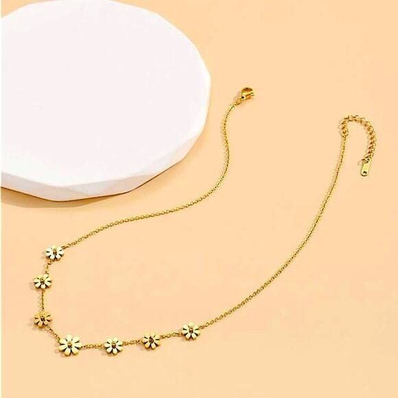 Gold Plated Daisy Necklace, Stainless Steel, Flower, Dainty - Picture 8 of 9